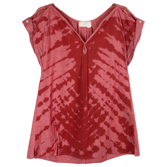 Grey Ant XS Top Red Tie Dye Cold Shoulder Tunic‎ V Neck Cuffed Cap Sleeve 480 - Picture 1 of 5